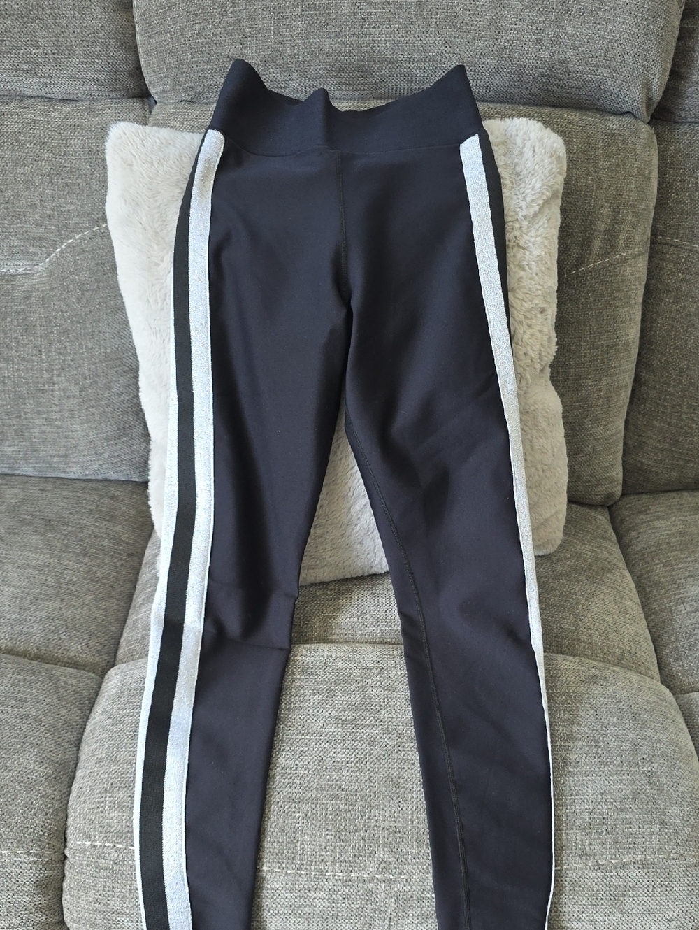ultracor Black Leggings with Silver Side Stripes